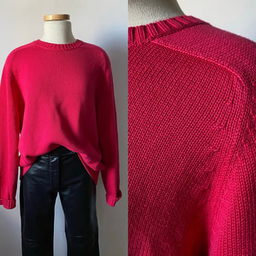 90s Lands End Cotton Cherry Red Boyfriend Sweater 