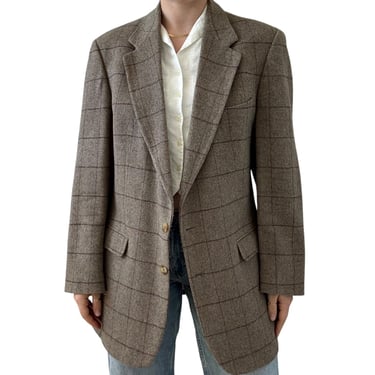 Vintage 1970s Unisex 100% Camel Hair Plaid Equestrian Sport Coat Blazer XL 