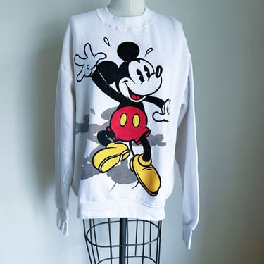 Vintage White Mickey Mouse Graphic Sweatshirt / M-L 