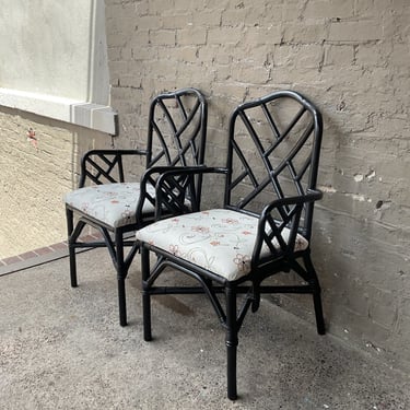 Pair of Ebonized Rattan Chairs
