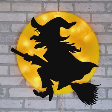 Vintage Plastic Lighted Witch Wall Decor by Atico International 