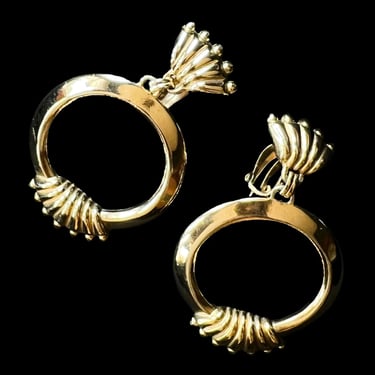 Schiaparelli Gold Winged Hoop Clip On Earrings