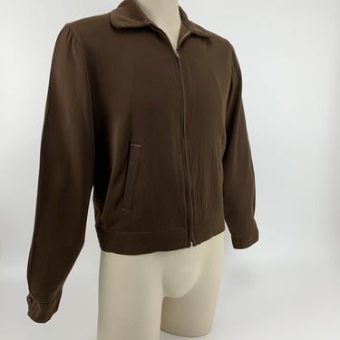 1950's RICKY Jacket - HERCULES OUTERWEAR - Chocolate Brown Rayon Gabardine  - Slash Pockets  - Men's Size Small to a Tailored Medium 