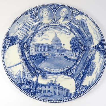 Vintage Washington DC Blue White Transferware Plate - Jonroth Old English Staffordshire Transferware 