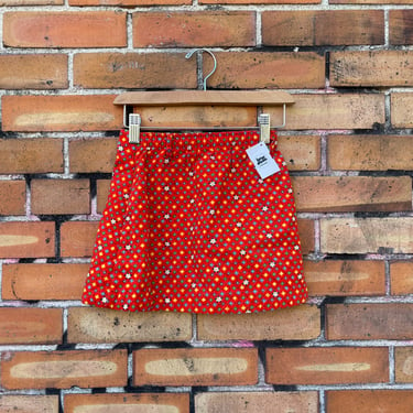 vintage 70s kids red floral quilted mini skirt / 6 