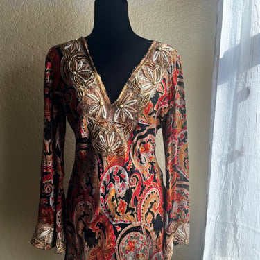Vintage silk tunic, silk beaded tunic, embroidered top, designer top, Ginger, sheer beaded dress 
