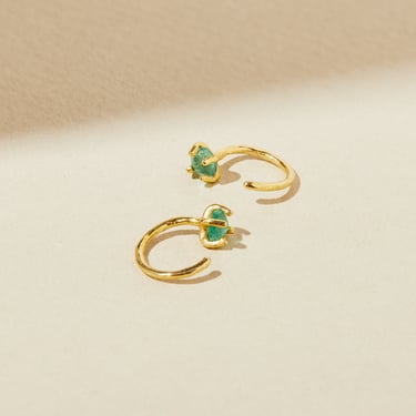 Emerald Hoop Earrings, May Birthstone Earrings, Emerald Hugger Hoop, Open Hug Hoops, Delicate Hoops, Emerald Gemstone Jewelry, Gifts for Her 