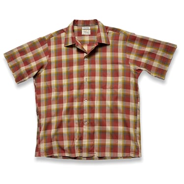 Vintage 1960s WILSHIRE Short-Sleeve Shirt ~ M ~ Mod / Preppy / Ivy Style ~ Plaid ~ 