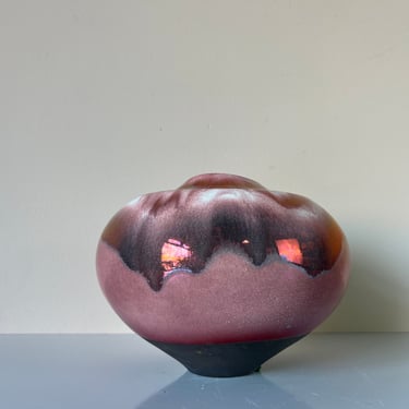 1980s Tony Evans Pink Metallic Raku Studio Pottery Vase 