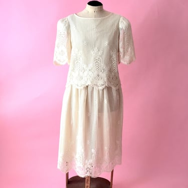 Vintage Crochet Lace Skirt and Blouse 