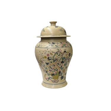 Vintage Historic Treasure Flower Theme Beige Base Ceramic Pot Vase JK202E 