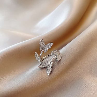 R031 silver butterfly ring, butterfly open ring, adjustable ring, korean ring, cute ring, minimalist ring, silver ring, boho ring, gift for 
