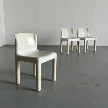 1 of 3 Vintage Carlo Bartoli 4875 Chairs for Kartell, White Edition, Italian Space Age, 1972 