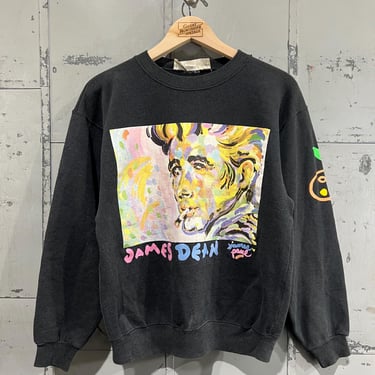 M 90s Art James dean Crewneck sweatshirt Size Medium Black Rockabilly Movie 