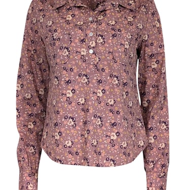 Marc Jacobs - Purple Floral Long Sleeve Collared Shirt Sz M