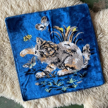 Blue. Velvet Playful Cat Pillow Cover