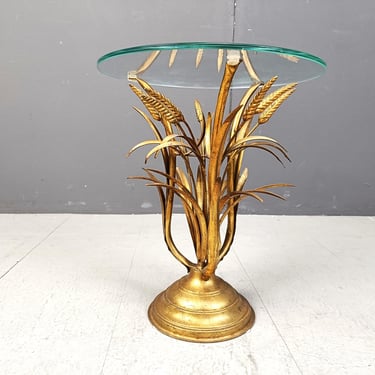 Vintage gilt metal sheaf of wheat side table, 1960s  - mid century gilt metal table - hollywood regency table 