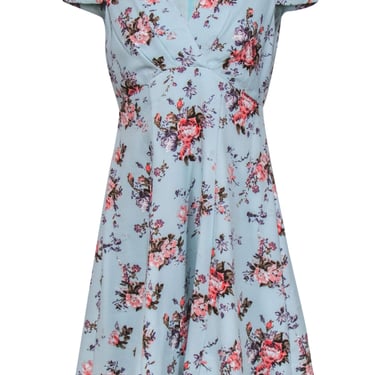 Betsey Johnson - Aqua Mint & Pink Floral Cap Sleeve A-Line Dress Sz 8