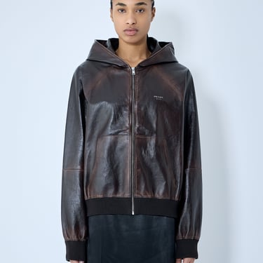 Prada Women Leather Hooded Jacket