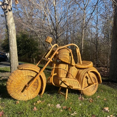Life size vintage rattan wicker motorcycle 