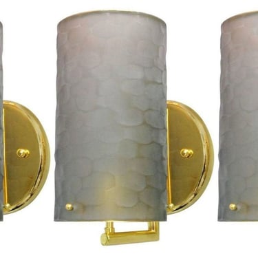 Set of Three Limited Edition Battuto Smoky Murano Glass Sconces. Italy, 1980's.