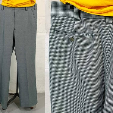 Vintage Double Knit Pants Kentfield Pant Green Houndstooth TV Movie Costume Large 1970s Fashion Aesthetic 70s Large XL 
