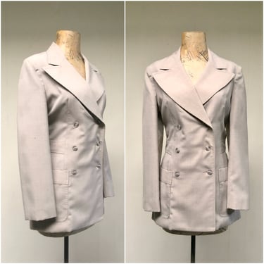 Vintage 1950s Beige Don Loper Jacket, 50s Khaki Tropical Worsted Wool Double Breasted Half Norfolk Menswear Style Blazer, Medium 36 Bust 
