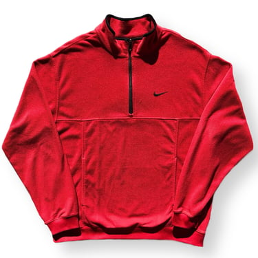 Vintage 90s Nike Embroidered Swoosh Red Fleece Quarter Zip Pullover Sweatshirt Size XL 