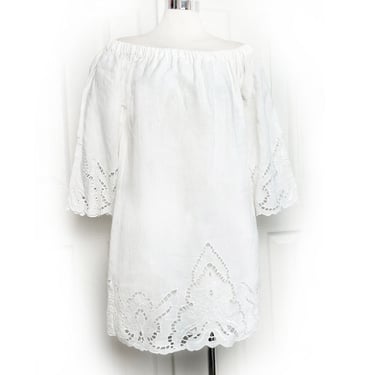 POLO Ralph Lauren White Cotton LINEN Crochet Off The Shoulder Dress Babydoll, Womens Small, Aline shift Summer Dress 