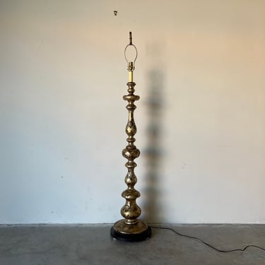 1980s Italian Hollywood Regency - Style Turned Wood Candlestick Floor Lamp 