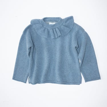 British Lambswool Ruffle Neck Pullover Sweater in Glacier