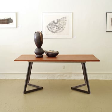 herringbone loft table - from mahogany and rectangular tube steel - modern dining - kitchen, loft and cabin - birdloft new vernacular 