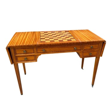 Mid 20th Century Kindel Federal Tulipwood Inlay Drop Leaf Console Game Table 