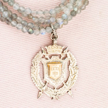 Antique 1901 Sterling Fob & Labradorite Necklace