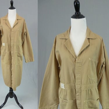 40s 50s Hinson Shop Coat - Light Brown Khaki Workwear - Vintage 1940s 1950s - 46