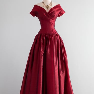 Gorgeous 1950's Crimson Crystal Organza Evening Gown By Harry Keiser / SM