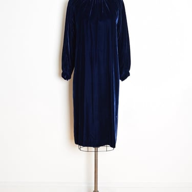vintage 60s dress navy blue velvet trapeze midi dress clothing L XL 