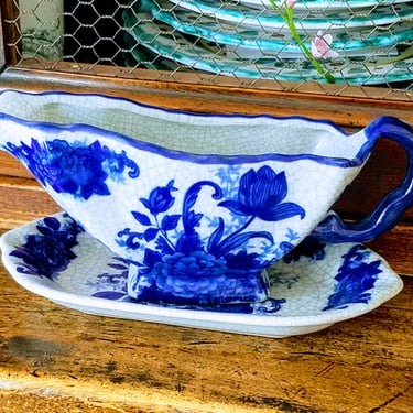 Bombay Company China Gravy Boat & Saucer~Vintage China Syrup Bowl  Cream Pitcher Blue and White China JewelsandMetals 