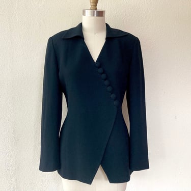 1980s Christian Dior black wool crepe jacket blazer 