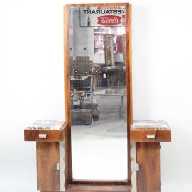 Art Deco Donald Deskey Style Palisander Wood and Marble Vanity w/ Full Mirror 