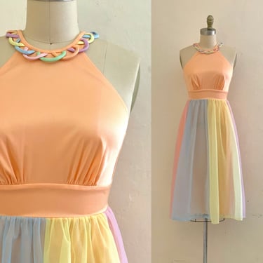 vintage pastel rainbow chiffon dress 