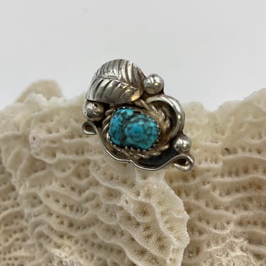 Vintage Sterling and Turquoise Nugget Ring |  size 5.75 | Ornate Silver Boho Ring 