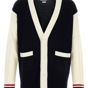 Thom Browne Man Navy Blue Wool Oversize Cardigan