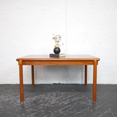 Vintage MCM Scandinavian 80's teak dining table w/ 2 extension leaves by SKOVBY furniture Denmark | Free delivery in NYC and Hudson Valley 