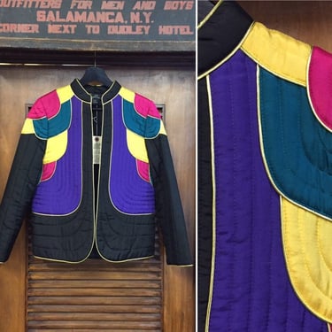 Vintage 1980’s “Suzelle” Silk Multi-Color Blazer Coat, 80’s Open Coat, 80’s Jacket, 80’s Quilted Jacket, Vintage Clothing 