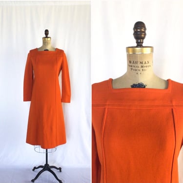 Vintage 60s knit dress| Vintage orange wool knit shift dress| 1960's Kimberly Knit dress 