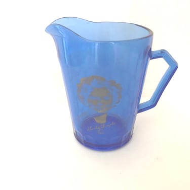 Vintage  Shirley Temple  cobalt blue honeycomb pattern milk pitcher Hazel Atlas 