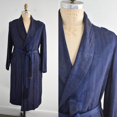 1930s/40s Navy Jacquard Mens Robe and Tie Belt 