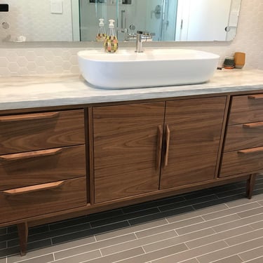 72" Mid Century Bathroom Vanity Cabinet - Single Sink, 2 Doors, 6 Drawers - Customize to Your Unique Style - For New Home Build or Remodel 