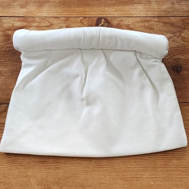 Vintage 80s Slouched Clutch White Leather 